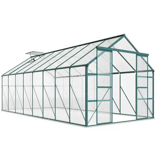 Outsunny Seră din Aluminiu, Seră de Grădină din Policarbonat pentru Plante, Legume, Fructe, 244x500x216 cm, Transparentă | Aosom Romania