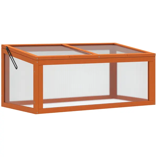 Outsunny Seră din Lemn și Policarbonat 90 x 46 x 40 cm Seră cu acoperiș impermeabilă pentru plante de grădină Pat de plantare Portocaliu | Aosom Romania
