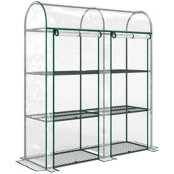 Outsunny Seră mică cu 3 nivele 2 uși rulante cadru din oțel husă din plastic 143x46x164 cm transparentă | Aosom Romania