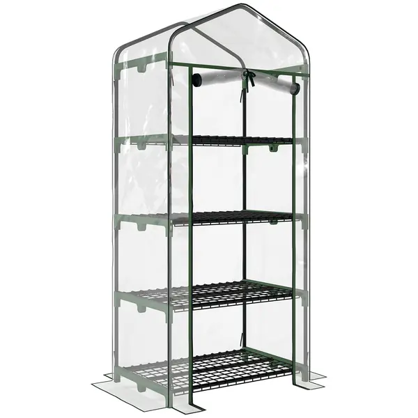 Outsunny Sera pentru Balcon Compacta cu 4 Rafturi pentru Plante, Sera pentru Gradina cu Acoperis din PVC Transparent, 70x50x160cm | Aosom Romania