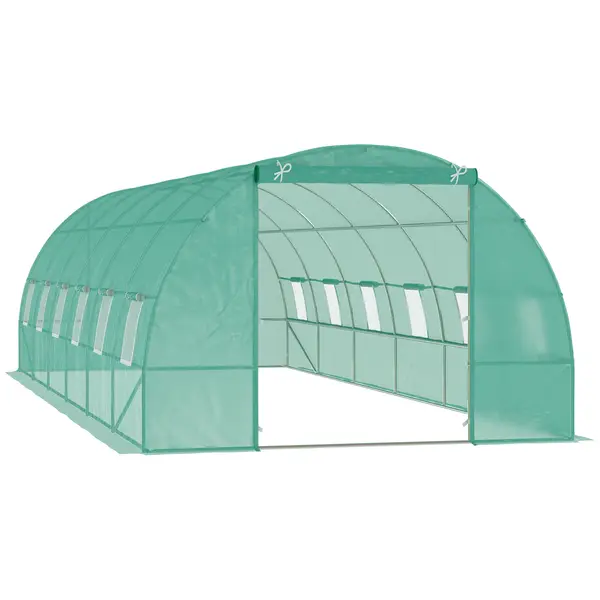 Outsunny Sera pentru Culturi, Structură din Oțel Rezistent, Spațioasă 8x3x2m, Ideală pentru Grădinărit, Verde | Aosom Romania