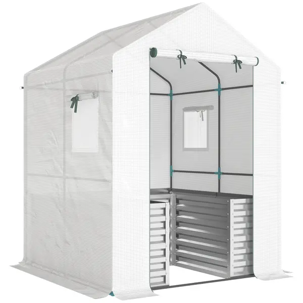 Outsunny Seră pentru roșii seră din folie cu jardinieră înaltă ușă rulantă fereastră acoperiș înclinat 141 x 141 x 190 cm Alb | Aosom Romania