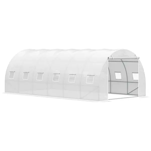 Outsunny Seră tip tunel 6x3x2 m Seră de grădină cu ușă rulabilă 12 ferestre Învelitoare PE 140 g/m² și metal galvanizat pentru culturi plante legume Alb | Aosom Romania