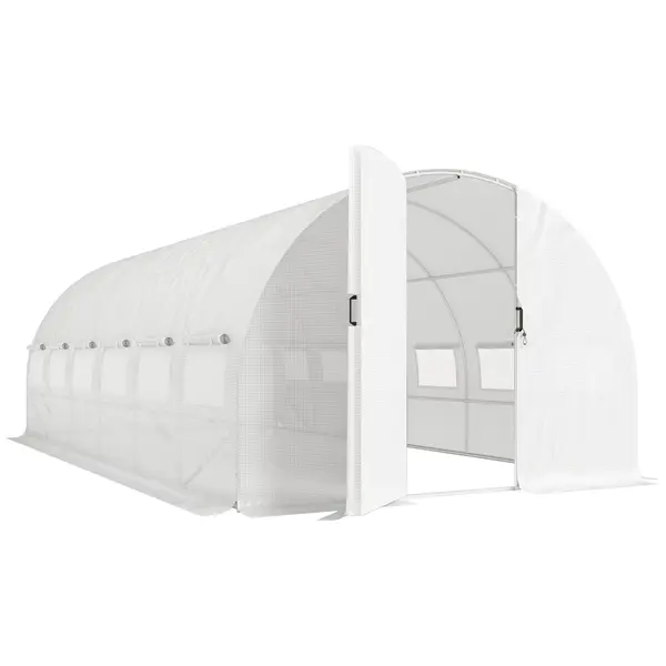 Outsunny Seră tunel 6x3x2 m cu ușă cu balamale, 12 ferestre cu plasă și structură din oțel galvanizat, alb | Aosom Romania
