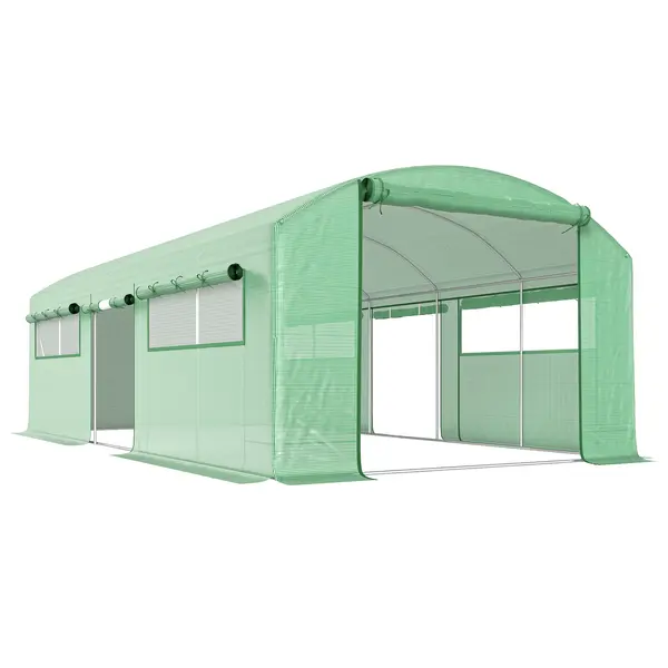 Outsunny Seră Tunel cu 3 Uși Rulante, 6 Ferestre, Țăruși și Frânghii, Seră de Grădină din Oțel Galvanizat, 6x3x2 m, Verde | Aosom Romania