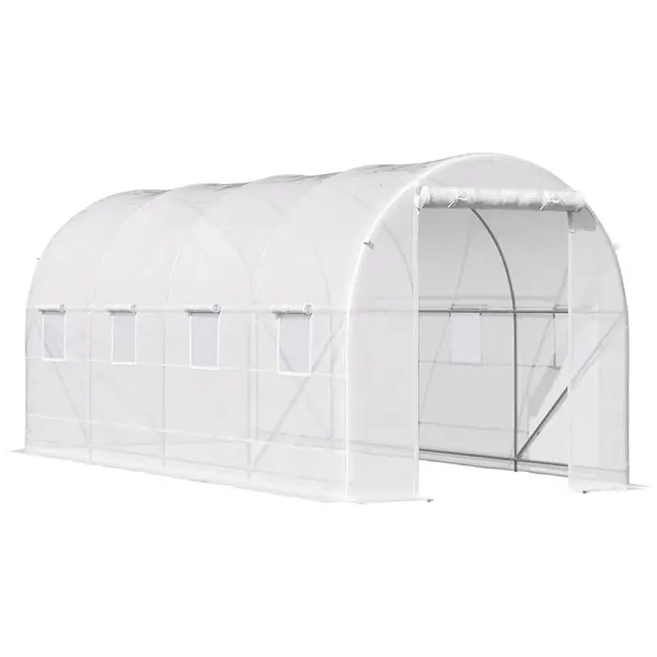 Outsunny Sera tunel cu 8 ferestre si usa rulanta, sera de gradina tunel pentru plante, 5x2x2m, alb | Aosom Romania