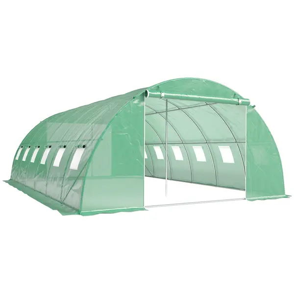 Outsunny Seră tunel de grădină Seră pentru legume oțel galvanizat Ø25mm și structură consolidată 395x595x199cm Verde | Aosom Romania