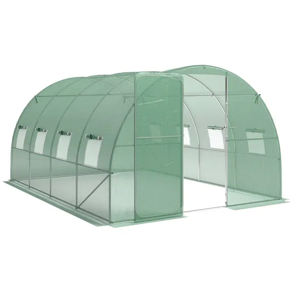 Outsunny Seră tunel pentru grădină 12 m², seră tunel 295x400x200 cm ușă și 8 ferestre, husă PE 140 g/m² verde | Aosom Romania