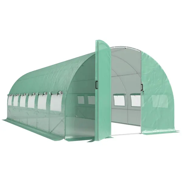 Outsunny Sera tunel pentru grădină 18m², sera tunel cu uși și 12 ferestre cu plasă, 295x597x200cm, verde | Aosom Romania