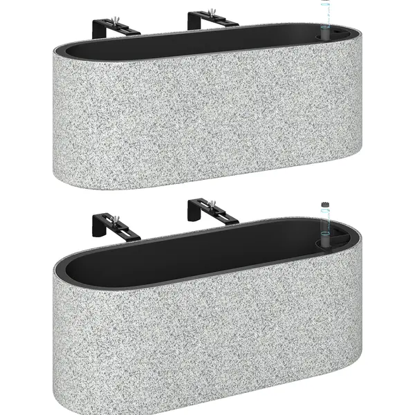Outsunny Set 2 ghivece suspendate jardiniere cu orificiu de scurgere și cârlige 42 x 16 x 15 cm gri deschis | Aosom Romania