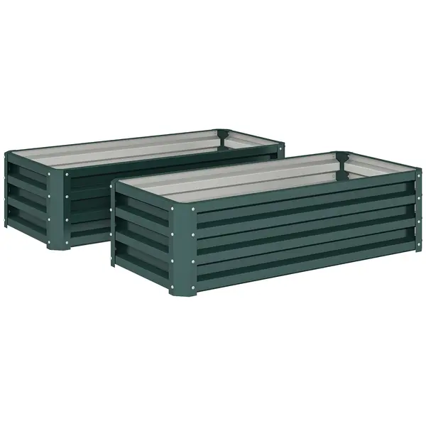 Outsunny Set 2 paturi ridicate metalice, fund deschis, pentru grădină și balcon, 110x50x30cm, Verde | Aosom Romania