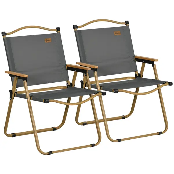 Outsunny Set 2 Scaune de Camping Pliabile cu Cotiere, 54x59x78 cm, Gri Închis | Aosom Romania