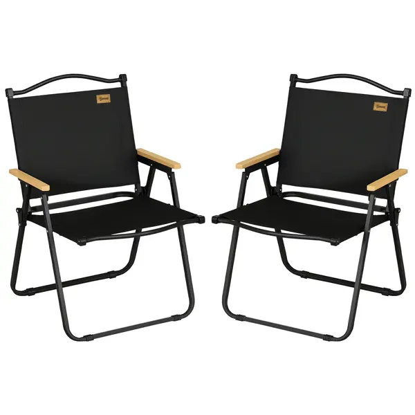 Outsunny Set 2 Scaune de Camping și Plajă Pliabile cu Cotiere, 54x59x78 cm, Negru | Aosom Romania