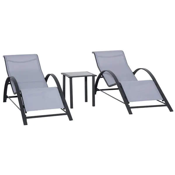 Outsunny Set 2 Sezlonguri de Gradina si 1 Masuta cu Raft din Sticla Negru | Aosom Romania