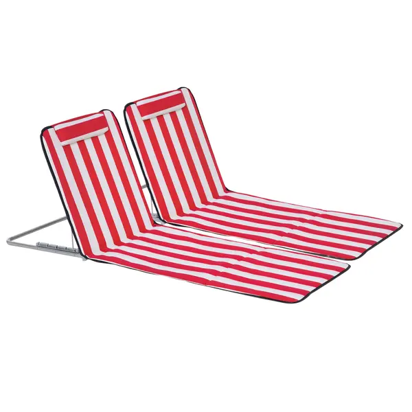 Outsunny Set 2 Șezlonguri de Plajă cu Spătar Reglabil în 5 Poziții, Tetieră și Geantă de Transport, 124x53x45 cm, Roșu | Aosom Romania