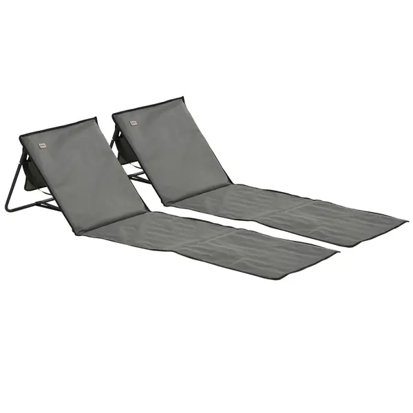 Outsunny Set 2 Șezlonguri Pliabile cu Unghi Reglabil și Buzunar cu Fermoar, 142x51x40 cm, Albastru | Aosom Romania
