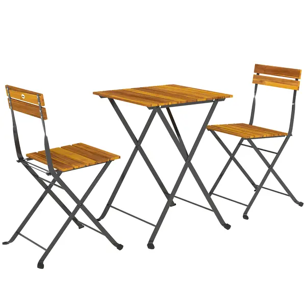 Outsunny Set 3 piese pentru luat masa 2 persoane, masă pliantă cu 2 scaune pliante pentru terasă/balcon Teak | Aosom Romania