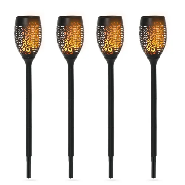 Outsunny Set 4 Lămpi LED de Exterior cu Energie Solară și Țăruși, Ø12x72 cm, Negru | Aosom Romania