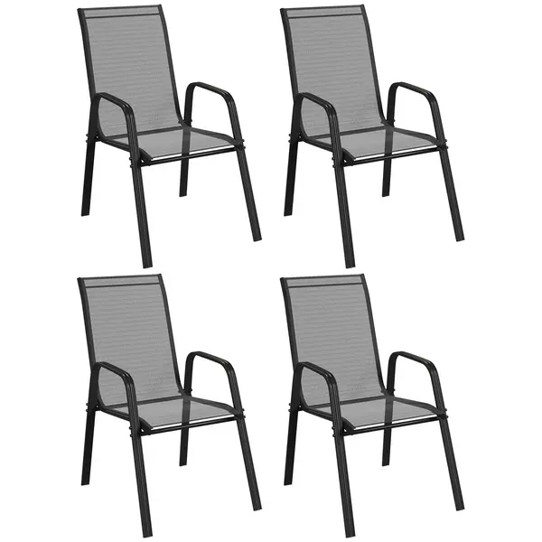 Outsunny Set 6 Piese Scaune de Gradina cu Cotiere, Scaune de Exterior Stivuibile din Metal si Tesatura Respirabila, Maro | Aosom Romania