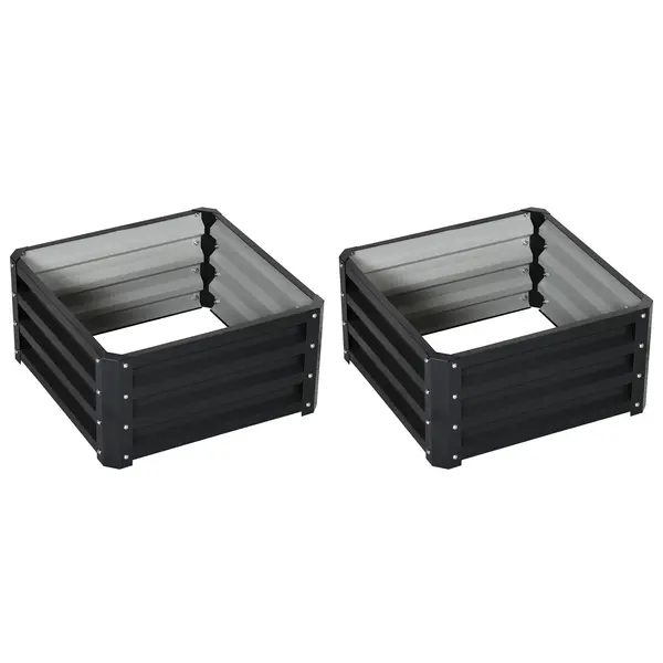 Outsunny Set de 2 jardiniere înălțate, pătrat de grădină pentru legume, flori, oțel galvanizat 60 x 60 x 30,5 cm, gri | Aosom Romania