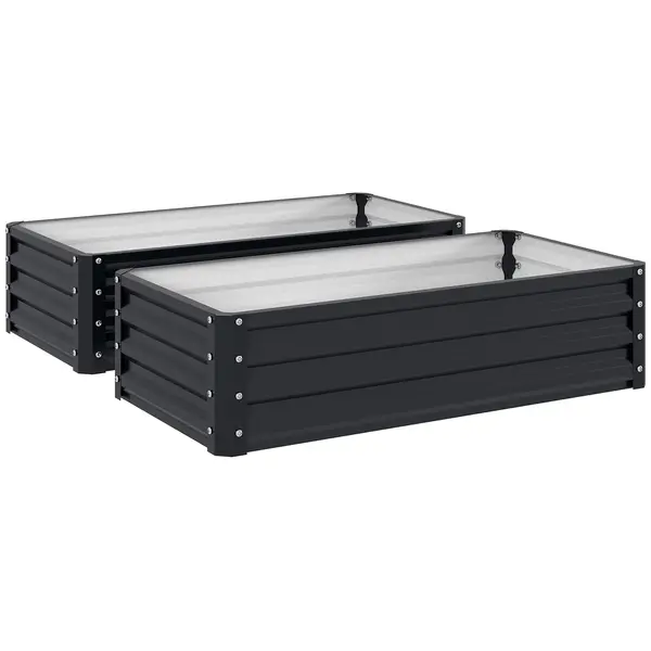 Outsunny Set de 2 paturi de grădină dreptunghiulare tablă ondulată din oțel 120 x 60 x 30,5 cm gri | Aosom Romania
