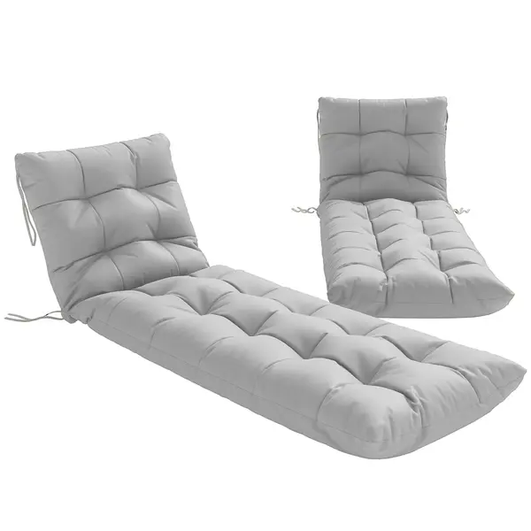 Outsunny Set de 2 perne pentru șezlong 180x55 cm Perne pentru scaune de grădină groase UPF30+ cu 4 benzi Gri Deschis | Aosom Romania