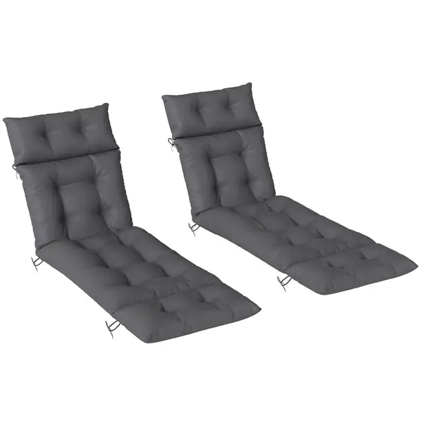 Outsunny Set de 2 perne pentru șezlong, pernă baie de soare groasă, confortabilă - 6 prinderi, 190 x 56 x 10 cm, gri închis | Aosom Romania