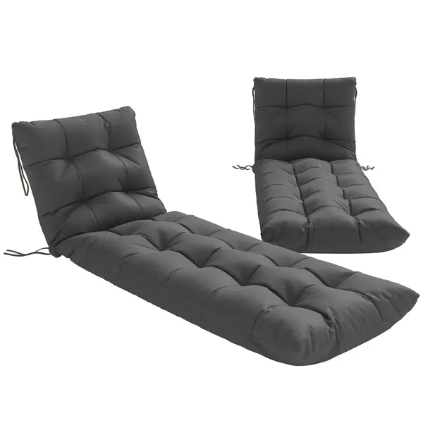 Outsunny Set de 2 perne pentru șezlonguri 180x55 cm Perne groase pentru scaune de grădină UPF30+ cu 4 curele Gri închis | Aosom Romania