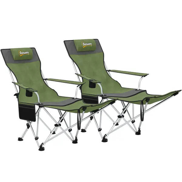 Outsunny Set de 2 Scaune de Camping Pliabile cu Suport pentru Picioare Detașabil, 82x100x88 cm, Negru | Aosom Romania