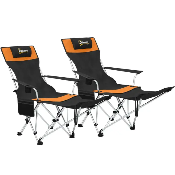Outsunny Set de 2 Scaune de Camping Pliabile cu Suport pentru Picioare Detașabil, 82x100x88 cm, Negru | Aosom Romania
