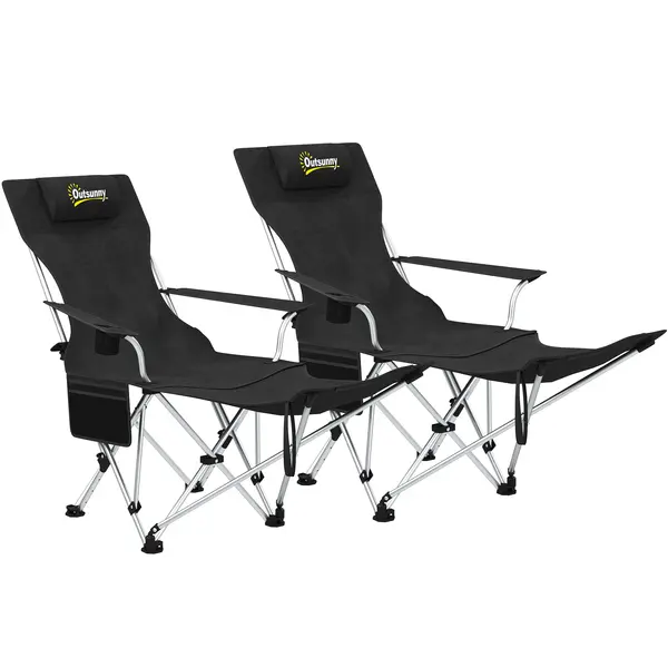 Outsunny Set de 2 Scaune de Camping Pliabile cu Suport pentru Picioare Detașabil, 82x100x88 cm, Negru | Aosom Romania