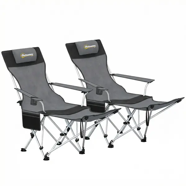 Outsunny Set de 2 Scaune de Camping Pliabile cu Suport pentru Picioare Detașabil, 82x100x88 cm, Negru | Aosom Romania
