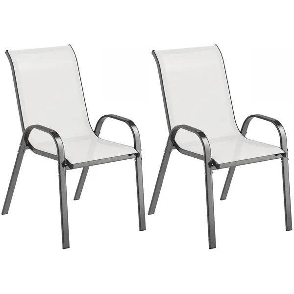 Outsunny Set de 2 Scaune de Exterior pentru Masă, Scaune Stivuibile cu Spătar Înalt, Șezut din Plasă Respirabilă pentru Grădină, Terasă, Gri Deschis | Aosom Romania