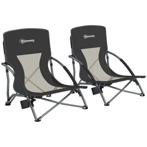 Outsunny Set de 2 Scaune de Plajă Pliabile și Ușoare cu Spătar din Plasă Brațe și Geantă 58x55x62 cm Negru | Aosom Romania
