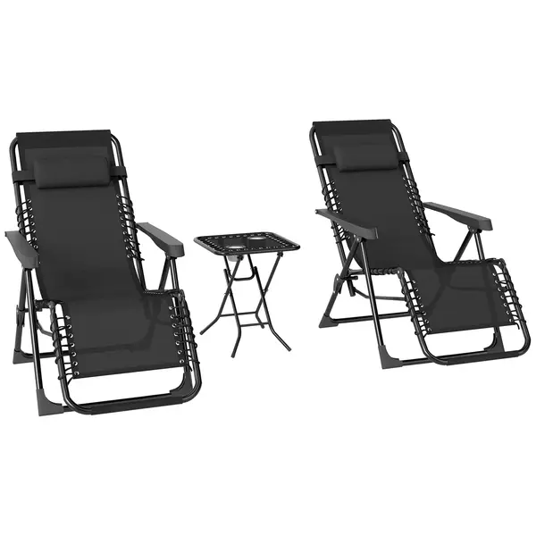 Outsunny Set de 2 Șezlonguri de Grădină cu Gravitație Zero și Măsuță cu Suport pentru Pahare, 47x47x54 cm, Gri | Aosom Romania