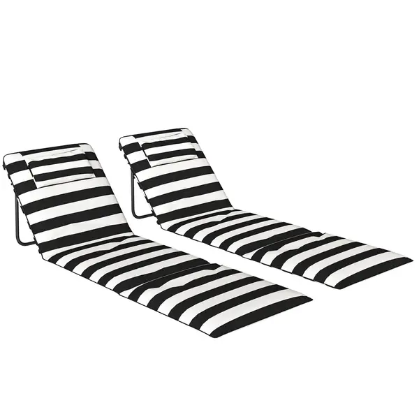 Outsunny Set de 2 șezlonguri de plajă cu tetieră căptușită, din metal și material Oxford, 150x50x2 cm, Gri și Alb | Aosom Romania