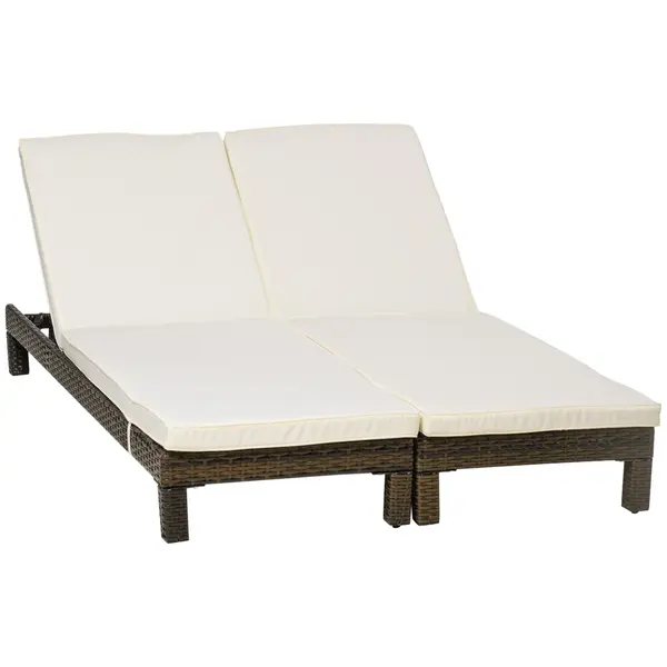 Outsunny Set de 2 Sezlonguri din Ratan PE cu Perna Capitonata, Sezlong pentru Gradina cu Spatar Rabatabil pe 5 Niveluri, 196x60x22cm | Aosom Romania