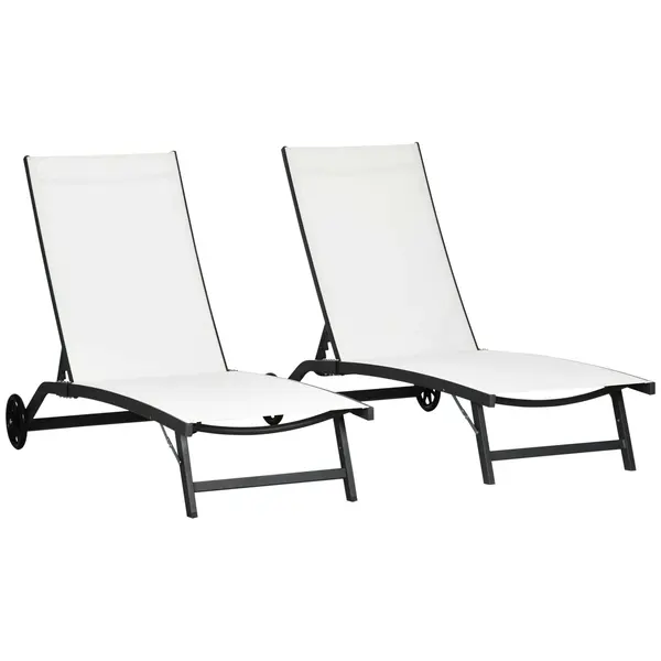 Outsunny Set de 2 Șezlonguri Rabatabile pe 5 Niveluri, Șezlonguri din Aluminiu și Țesătură Respirabilă, 66x165x102 cm, Albastru | Aosom Romania