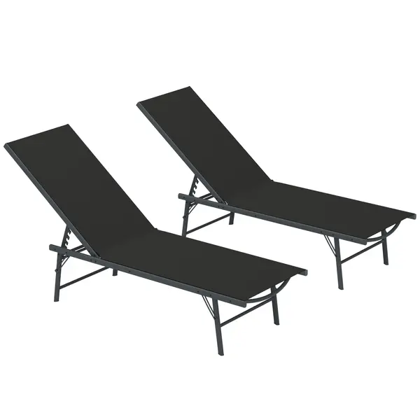Outsunny Set de 2 șezlonguri șezlong pliabil textilenă transat grădină exterior reglabil 54 x 164 x 84 cm negru | Aosom Romania