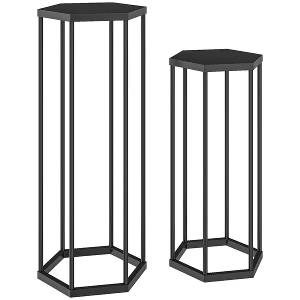 Outsunny set de 2 suporturi pentru plante pentru interior și exterior, suporturi hexagonale din metal pentru ghivece pentru grădină, terasă, balcon | Aosom Romania