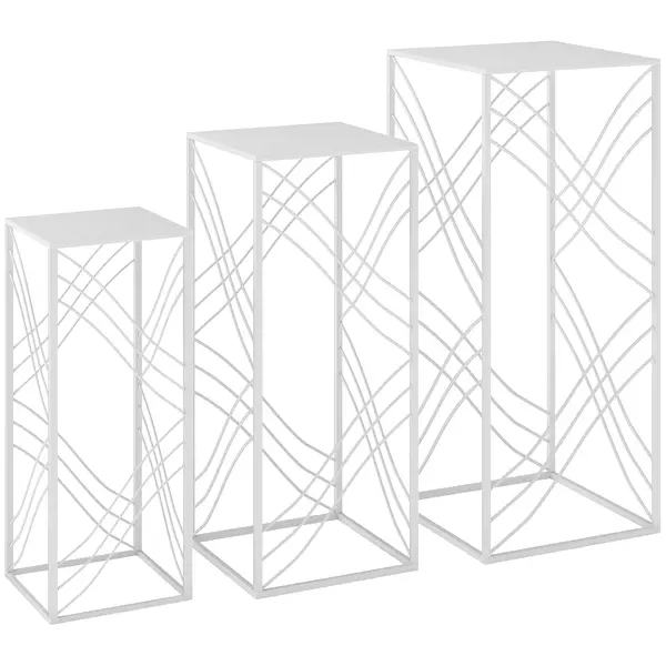 Outsunny Set de 3 suporturi pentru plante, 50/60/70 cm înălțime, suport pentru flori stivabil, etajer metalic, Alb | Aosom Romania