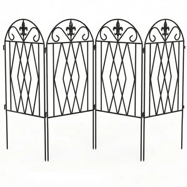 Outsunny Set de 4 garduri metalice de grădină 125x56 cm cu design arcuit, rezistente, ușor de instalat, pentru patio, gazon, negru | Aosom Romania