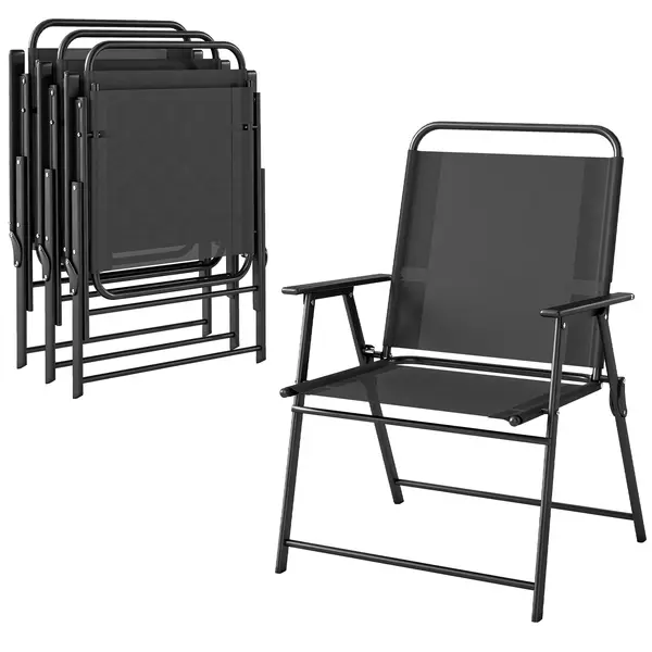 Outsunny Set de 4 Scaune de Camping Pliabile cu Spătar Înalt Șezut Lat și Cotiere Țesătură Textilene Respirabilă Negru | Aosom Romania