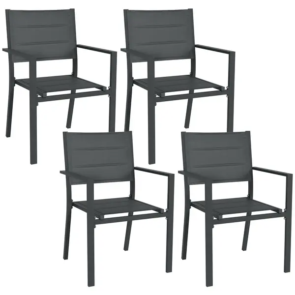 Outsunny Set de 4 scaune de grădină stivabile din aluminiu și textilenă cu cotiere, set de 4 piese pentru exterior | Aosom Romania