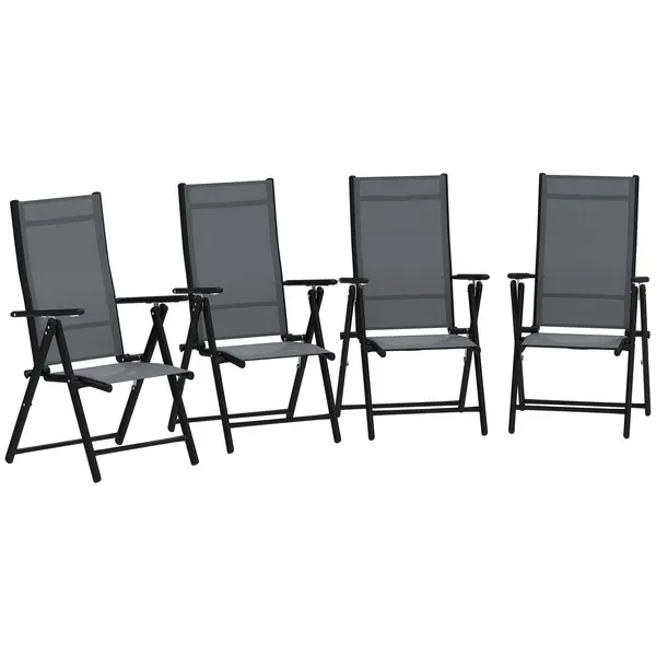 Outsunny Set de 4 Scaune Pliabile pentru Grădină cu Spătar și Șezut din Plasă, 56x69x106 cm, Gri | Aosom Romania