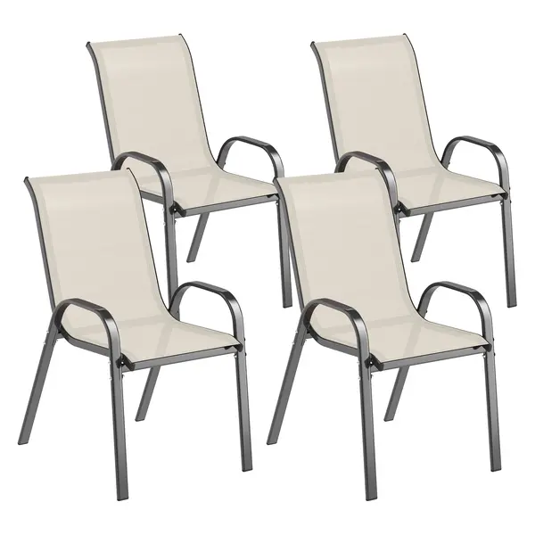 Outsunny Set de 4 Scaune Suprapozabile cu Spătar Înalt și șezut din Plasă, 54x71x93 cm, Negru | Aosom Romania