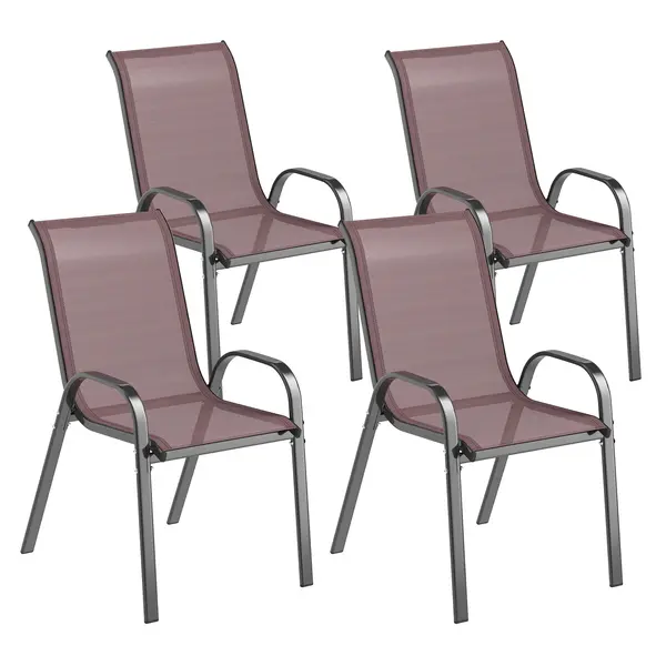 Outsunny Set de 4 Scaune Suprapozabile cu Spătar Înalt și șezut din Plasă, 54x71x93 cm, Negru | Aosom Romania