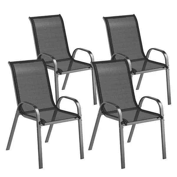 Outsunny Set de 4 Scaune Suprapozabile cu Spătar Înalt și șezut din Plasă, 54x71x93 cm, Negru | Aosom Romania