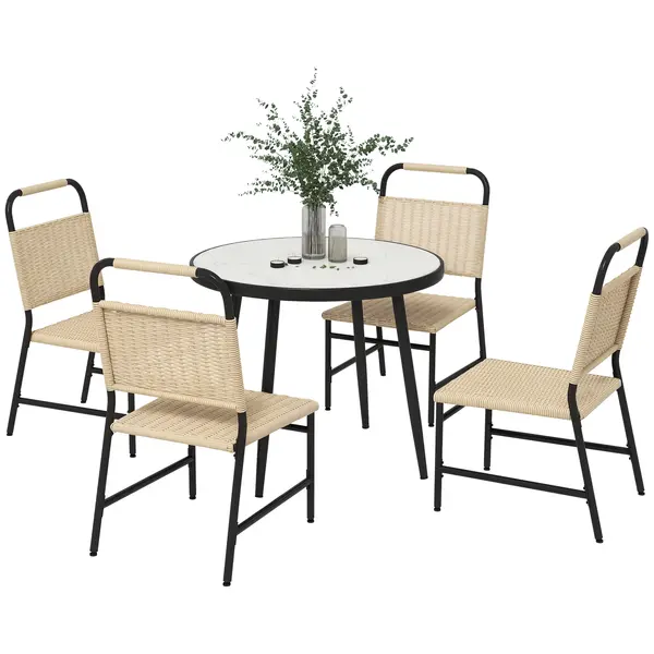 Outsunny Set de dining din 5 piese din ratan pentru terasa, Masa | Aosom Romania