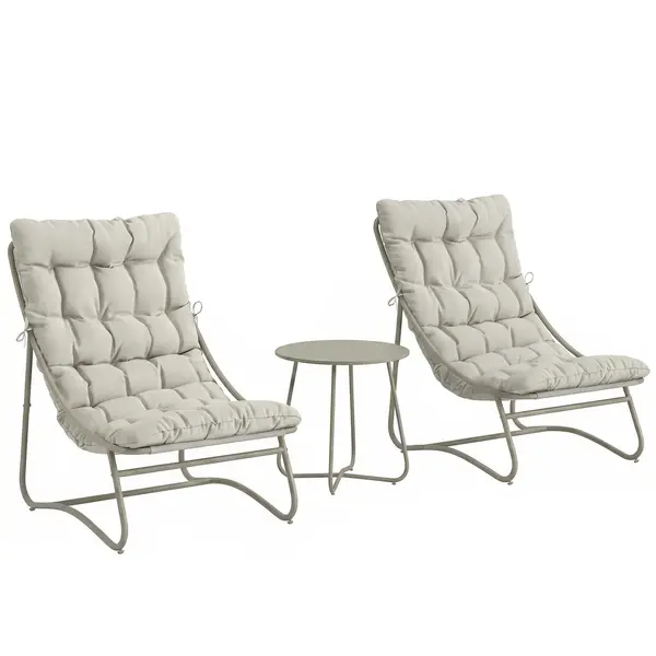 Outsunny Set de grădină 3 piese cu 2 scaune lounge, masă de cafea și perne pentru exterior, patio, balcon, Gri deschis | Aosom Romania